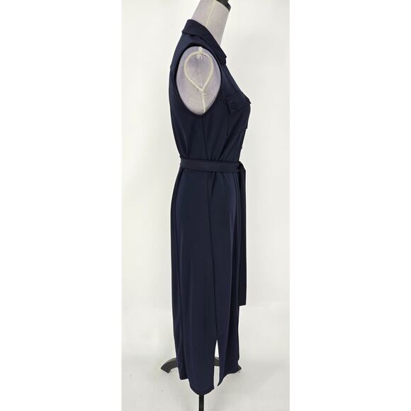 Talbots Dress Petites MP PM Navy Blue Stretch Knit Button Front Maxi Belt Career - Picture 9 of 10